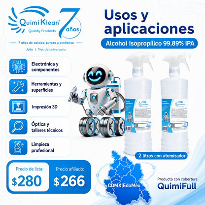 Alcohol Isopropílico 2 Litros c/atomizador Envío Gratis CDMX y EdoMex* | Quimiklean
