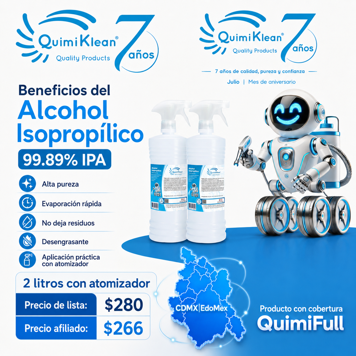 Alcohol Isopropílico 2 Litros c/atomizador Envío Gratis CDMX y EdoMex* | Quimiklean