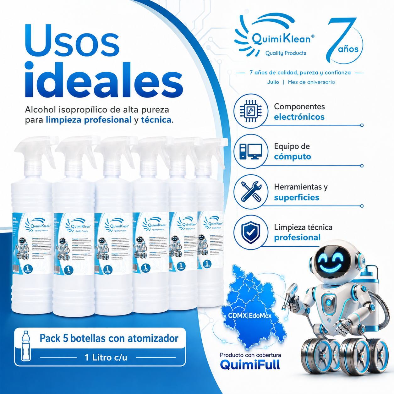 Alcohol Isopropílico 5 Litros c/atomizador Envío Gratis CDMX y EdoMex* | Quimiklean