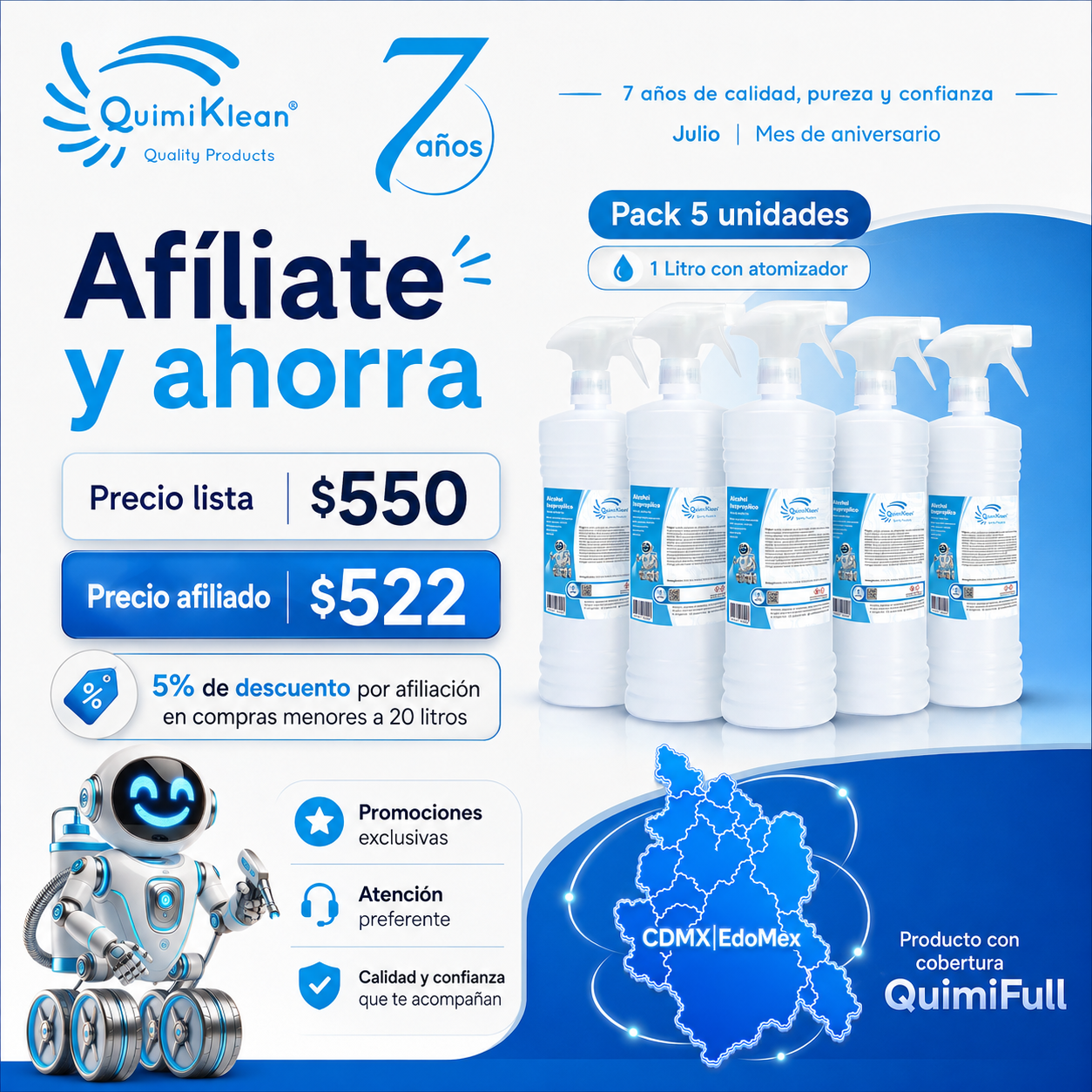 Alcohol Isopropílico 5 Litros c/atomizador Envío Gratis CDMX y EdoMex* | Quimiklean