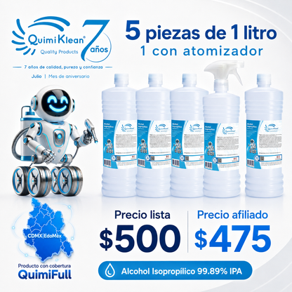 Alcohol Isopropílico 5 Litros con 1 atomizador Envío Gratis CDMX y EdoMex* | Quimiklean