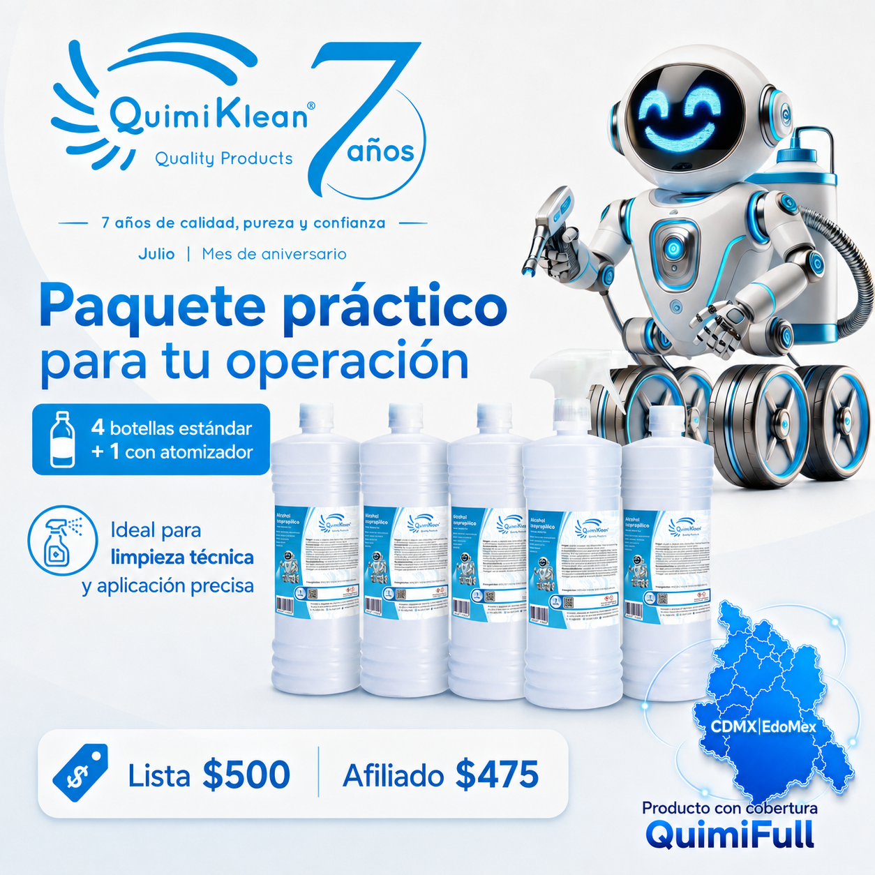 Alcohol Isopropílico 5 Litros con 1 atomizador Envío Gratis CDMX y EdoMex* | Quimiklean
