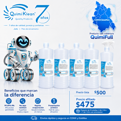 Alcohol Isopropílico 5 Litros con 1 atomizador Envío Gratis CDMX y EdoMex* | Quimiklean