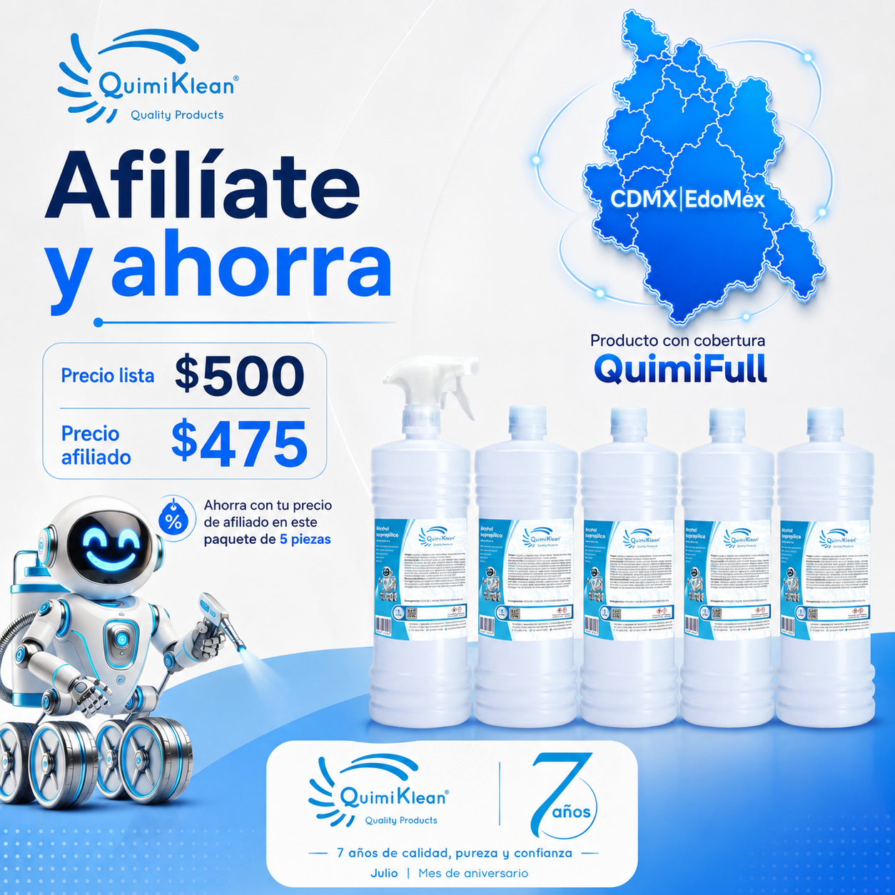 Alcohol Isopropílico 5 Litros con 1 atomizador Envío Gratis CDMX y EdoMex* | Quimiklean