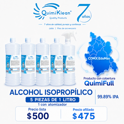 Alcohol Isopropílico 5 Litros con 1 atomizador Envío Gratis CDMX y EdoMex* | Quimiklean
