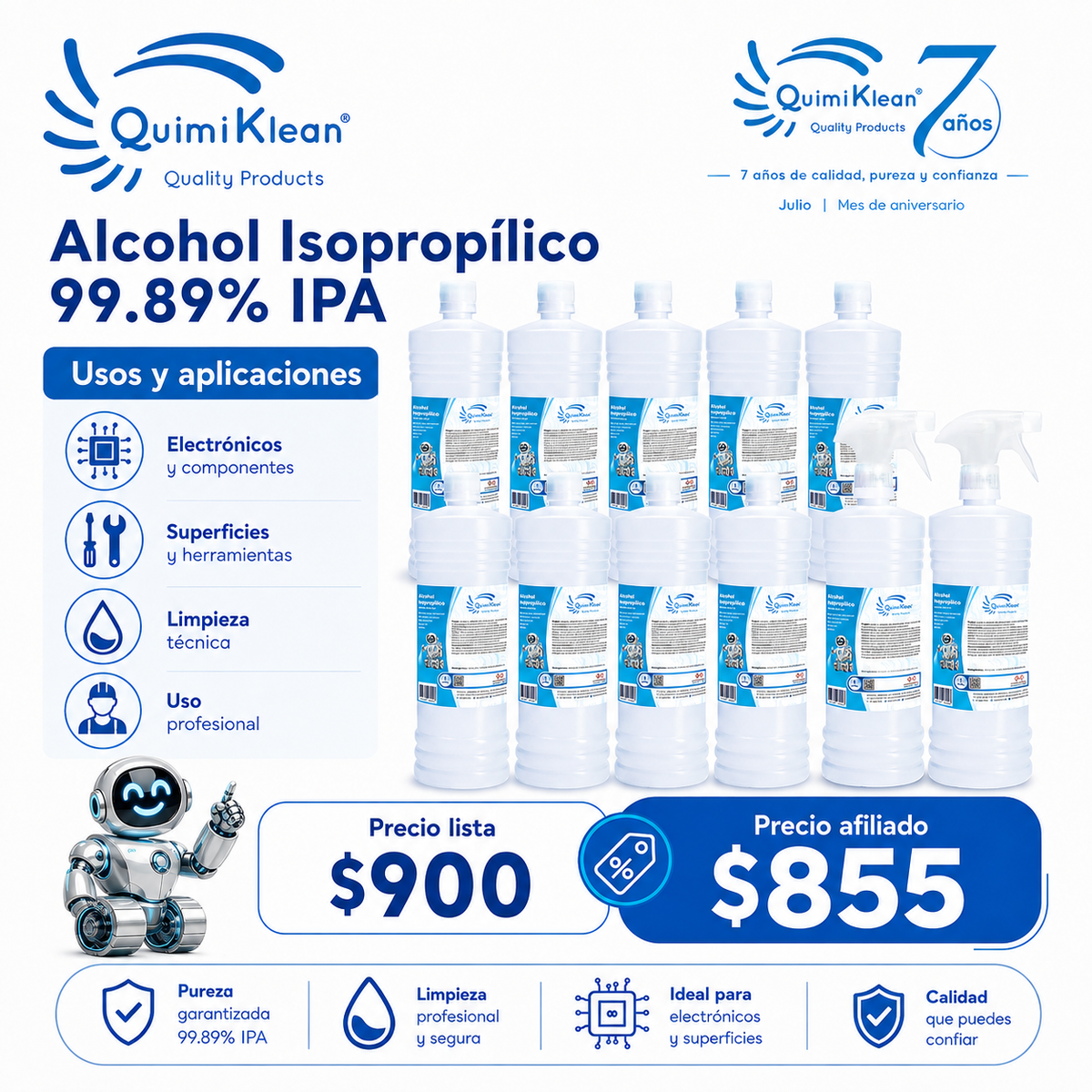 Alcohol Isopropílico 10 Litros con 2 atomizadores Envío Gratis CDMX y EdoMex* | Quimiklean