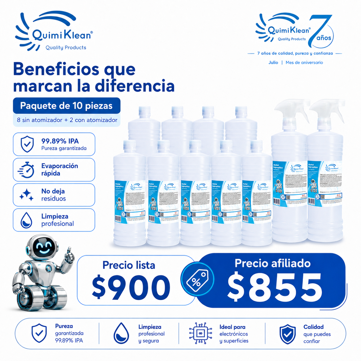 Alcohol Isopropílico 10 Litros con 2 atomizadores Envío Gratis CDMX y EdoMex* | Quimiklean