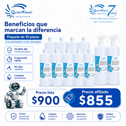 Alcohol Isopropílico 10 Litros con 2 atomizadores Envío Gratis CDMX y EdoMex* | Quimiklean