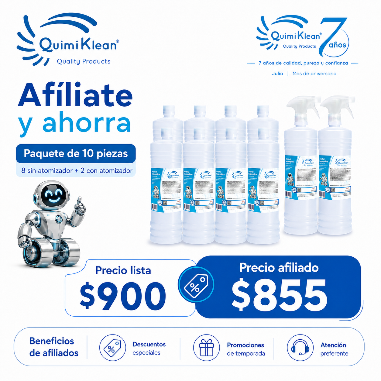 Alcohol Isopropílico 10 Litros con 2 atomizadores Envío Gratis CDMX y EdoMex* | Quimiklean