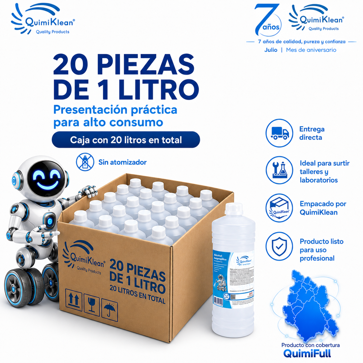 Alcohol Isopropílico 20 piezas de 1 Litro Envío Gratis CDMX y EdoMex* | Quimiklean