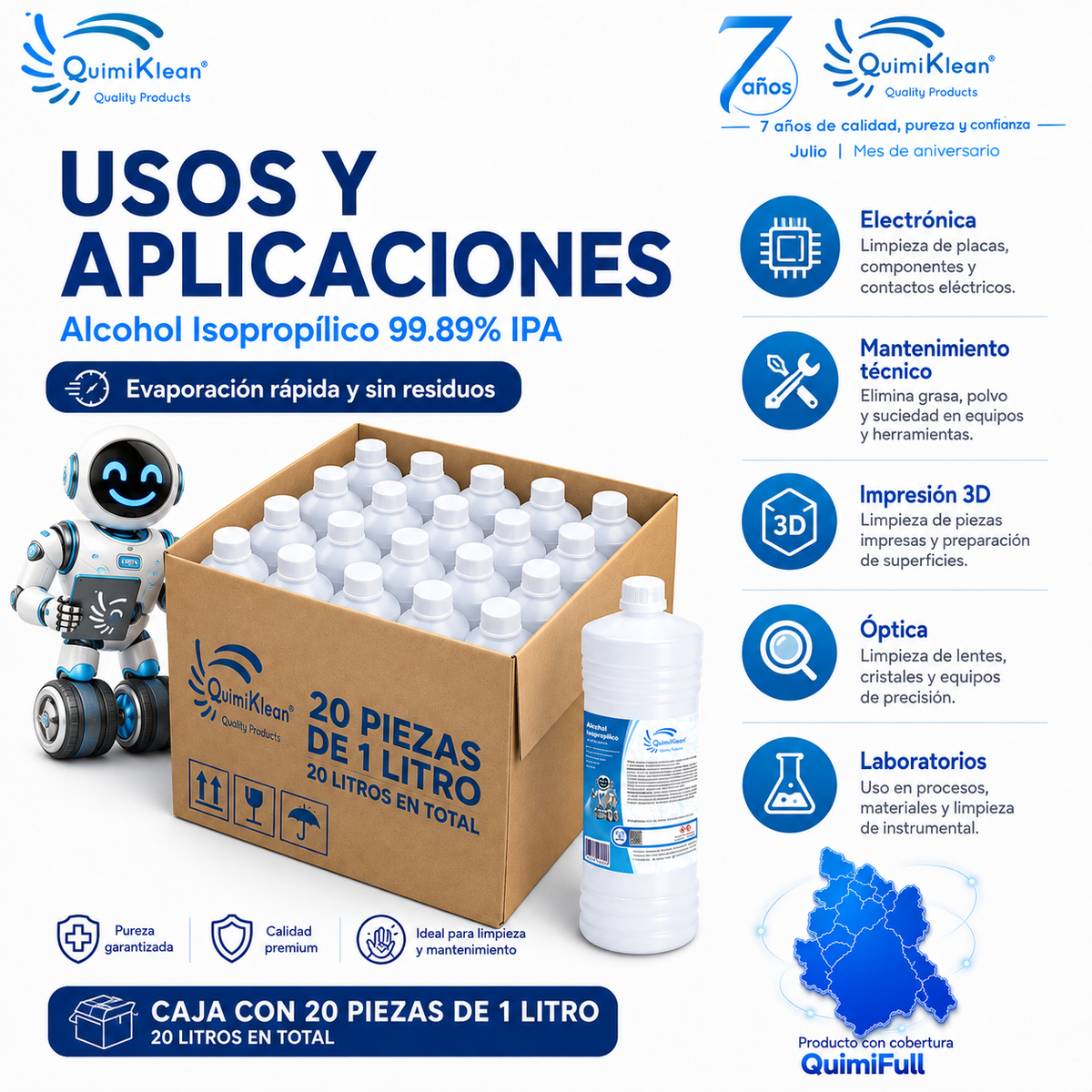 Alcohol Isopropílico 20 piezas de 1 Litro Envío Gratis CDMX y EdoMex* | Quimiklean