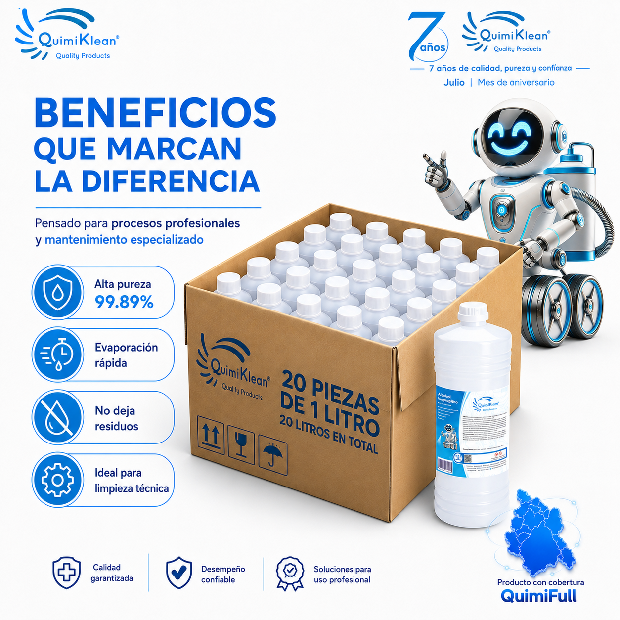 Alcohol Isopropílico 20 piezas de 1 Litro Envío Gratis CDMX y EdoMex* | Quimiklean
