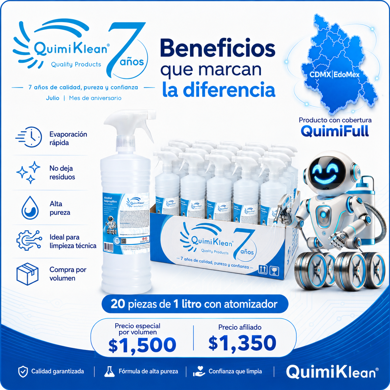 Alcohol Isopropílico 20 Litros con atomizadores Envío Gratis CDMX y EdoMex* | Quimiklean