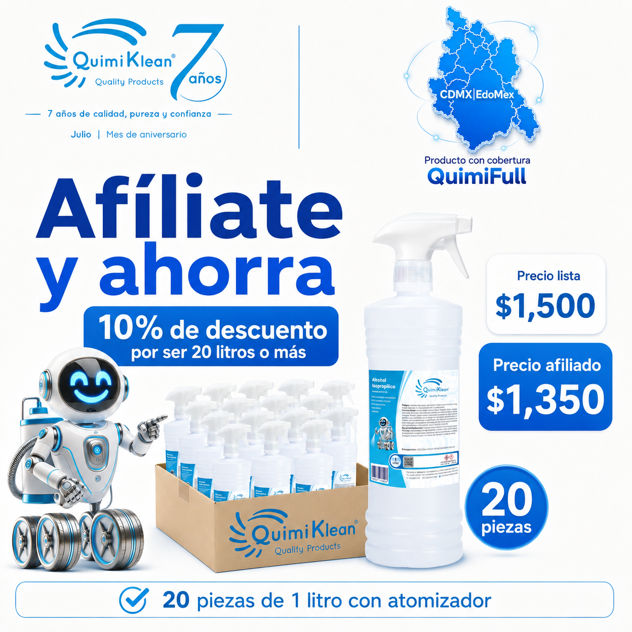 Alcohol Isopropílico 20 Litros con atomizadores Envío Gratis CDMX y EdoMex* | Quimiklean
