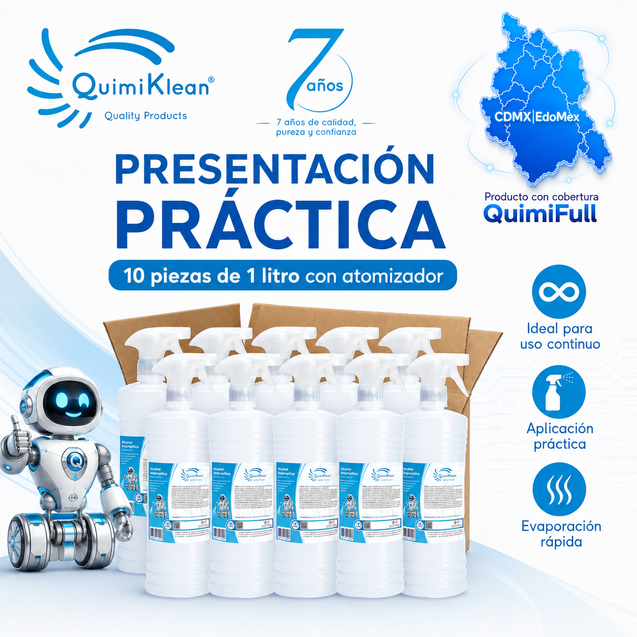 Alcohol Isopropílico 10 piezas de 1 Litro con atomizador Envío Gratis CDMX y EdoMex* | Quimiklean