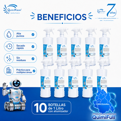 Alcohol Isopropílico 10 piezas de 1 Litro con atomizador Envío Gratis CDMX y EdoMex* | Quimiklean