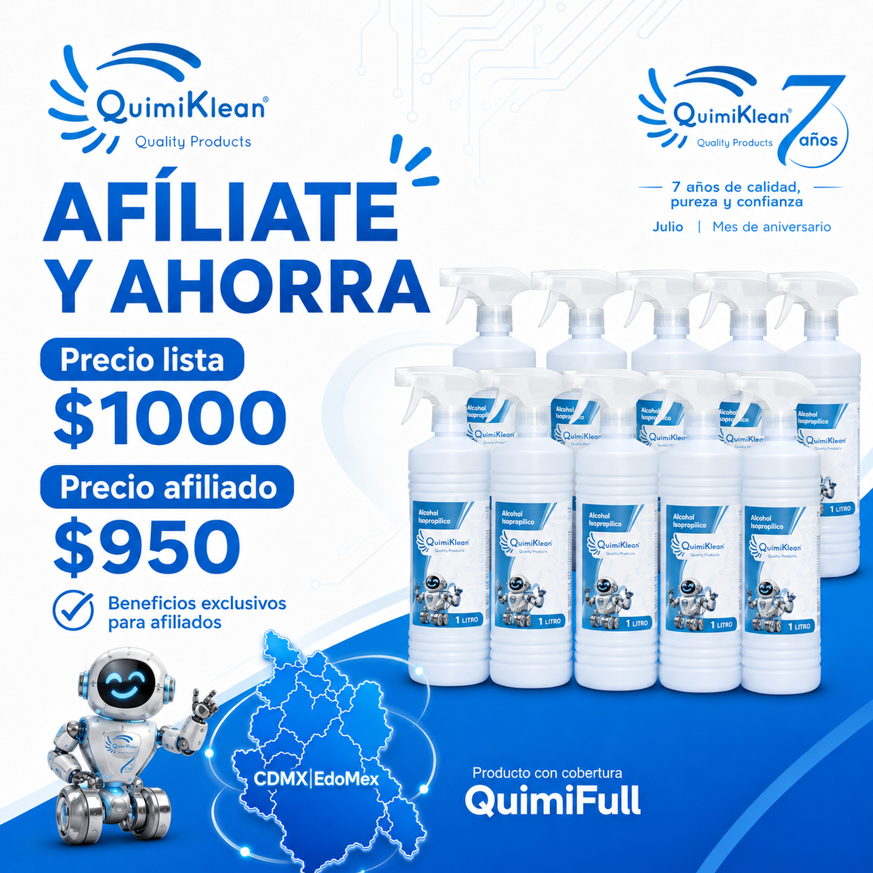 Alcohol Isopropílico 10 piezas de 1 Litro con atomizador Envío Gratis CDMX y EdoMex* | Quimiklean