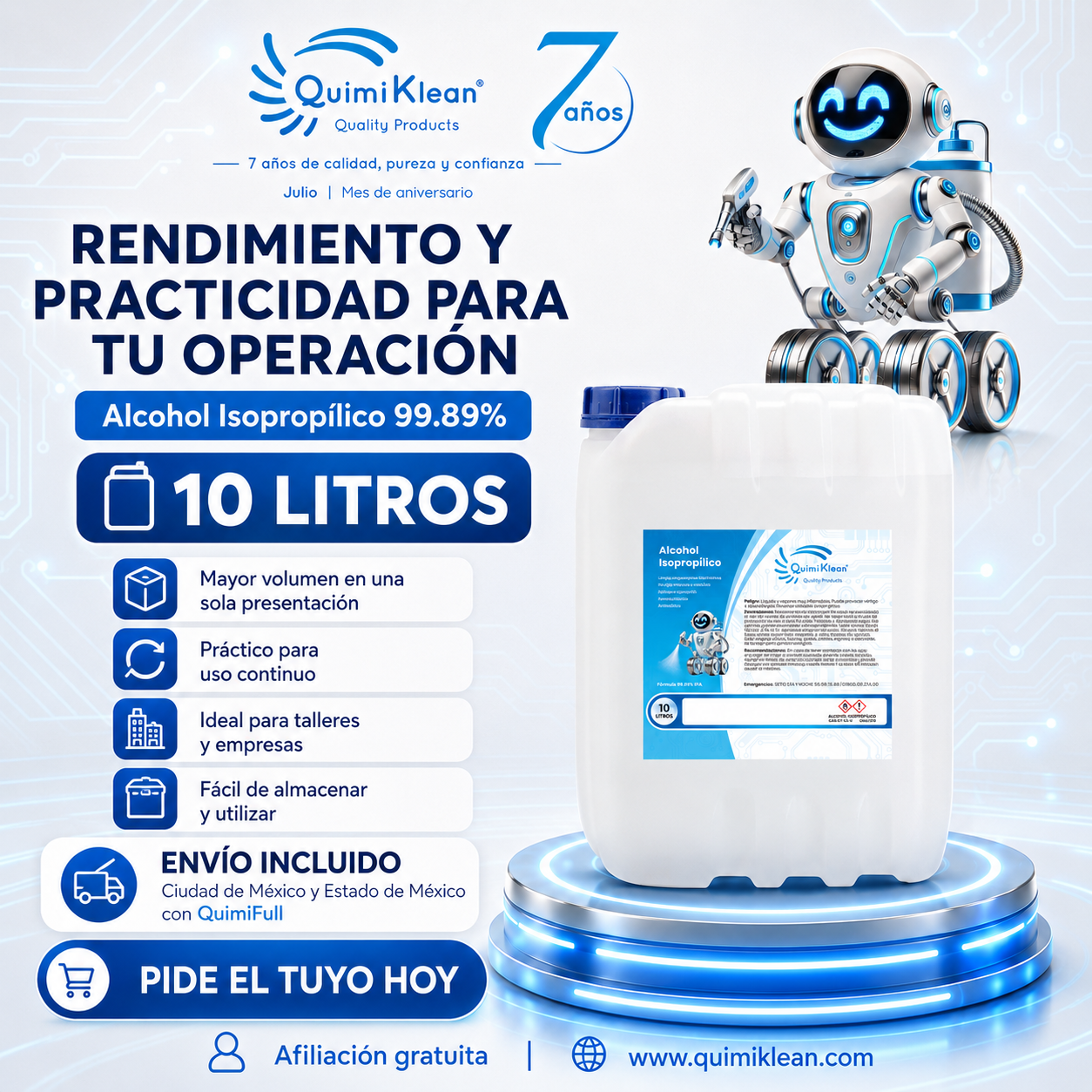 Alcohol Isopropílico 10 Litros Envío Gratis CDMX y EdoMex* | Quimiklean