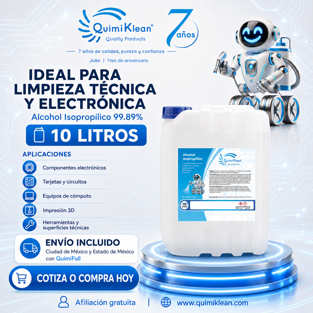 Alcohol Isopropílico 10 Litros Envío Gratis CDMX y EdoMex* | Quimiklean