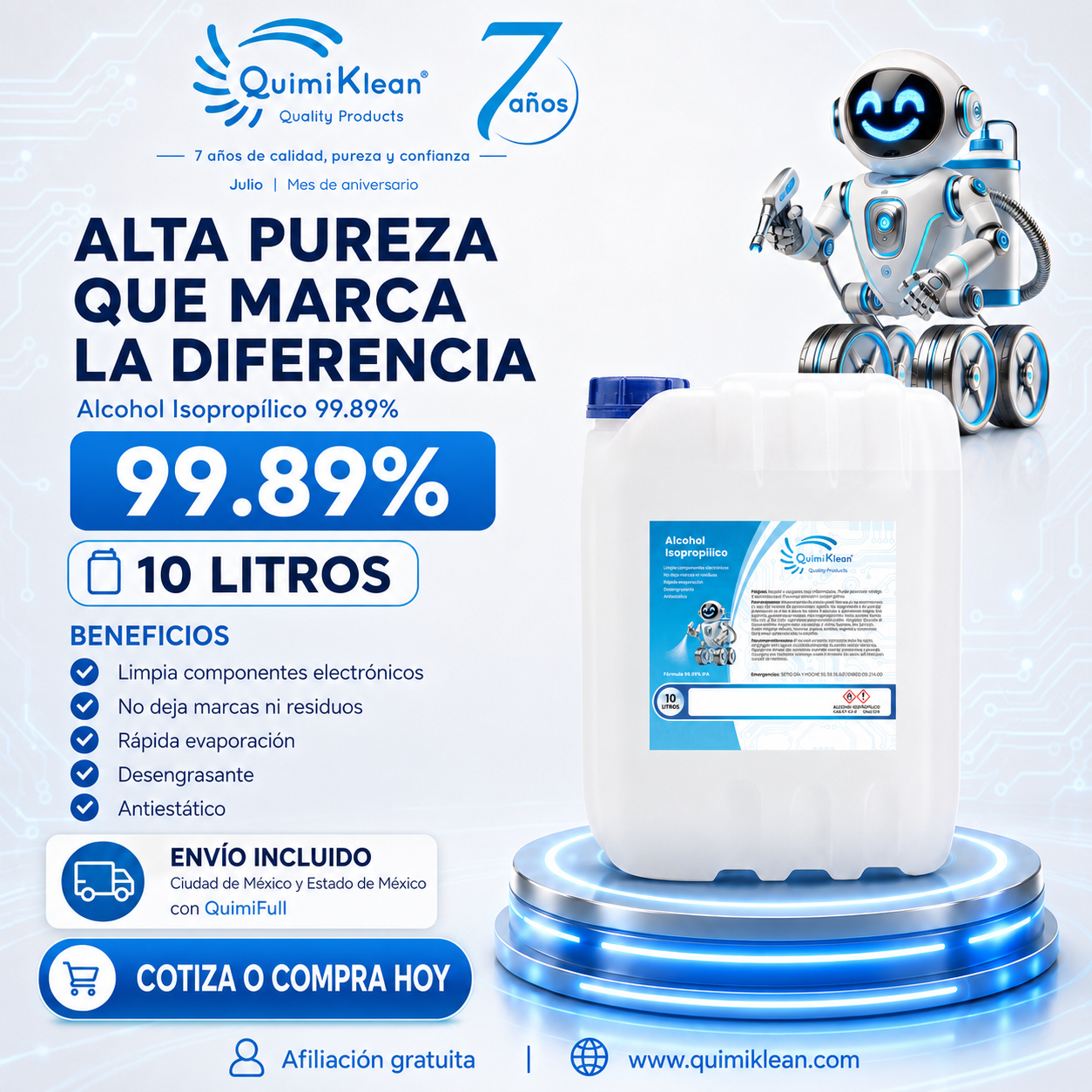 Alcohol Isopropílico 10 Litros Envío Gratis CDMX y EdoMex* | Quimiklean