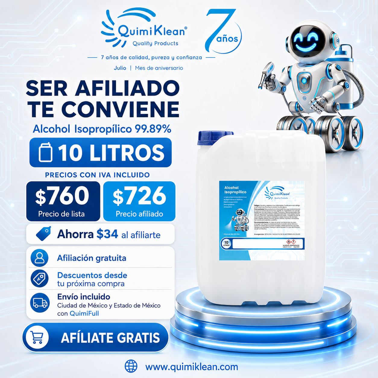 Alcohol Isopropílico 10 Litros Envío Gratis CDMX y EdoMex* | Quimiklean