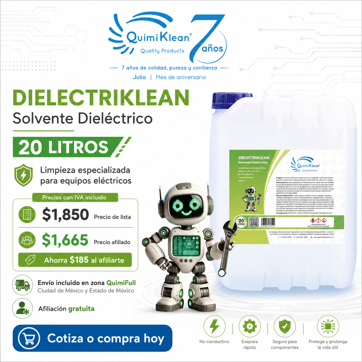 Solvente Dieléctrico Dielectriklean 20 Litros Envío Gratis CDMX y EdoMex* | Quimiklean