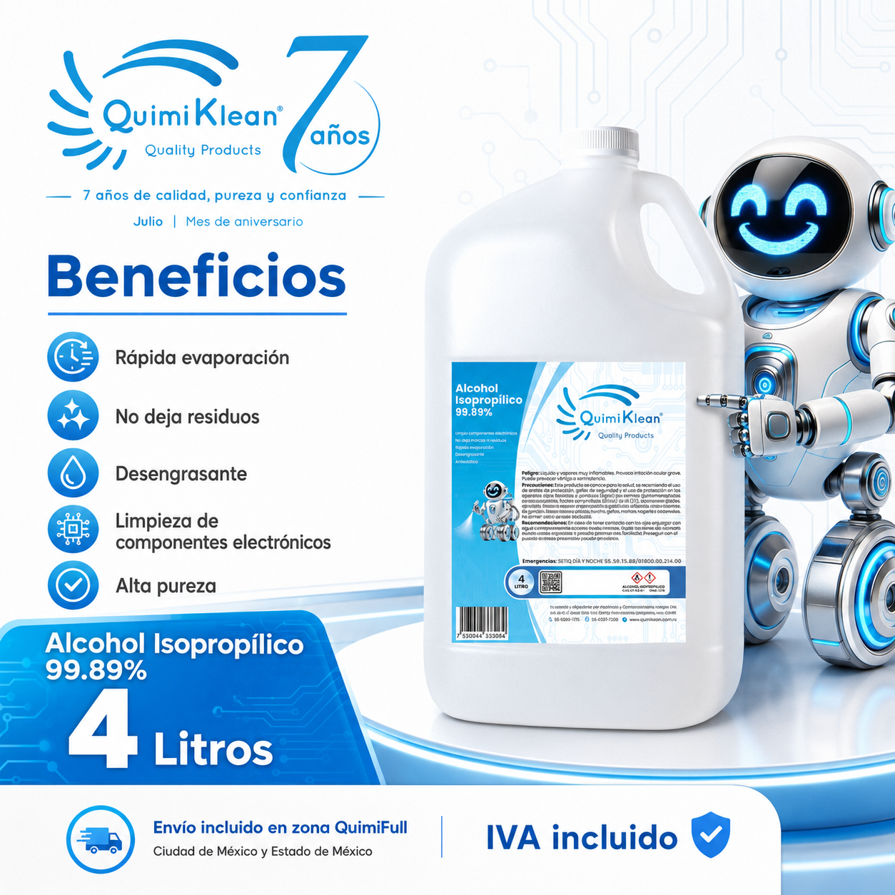 Alcohol Isopropílico 4 Litros Envío Gratis CDMX y EdoMex* | Quimiklean