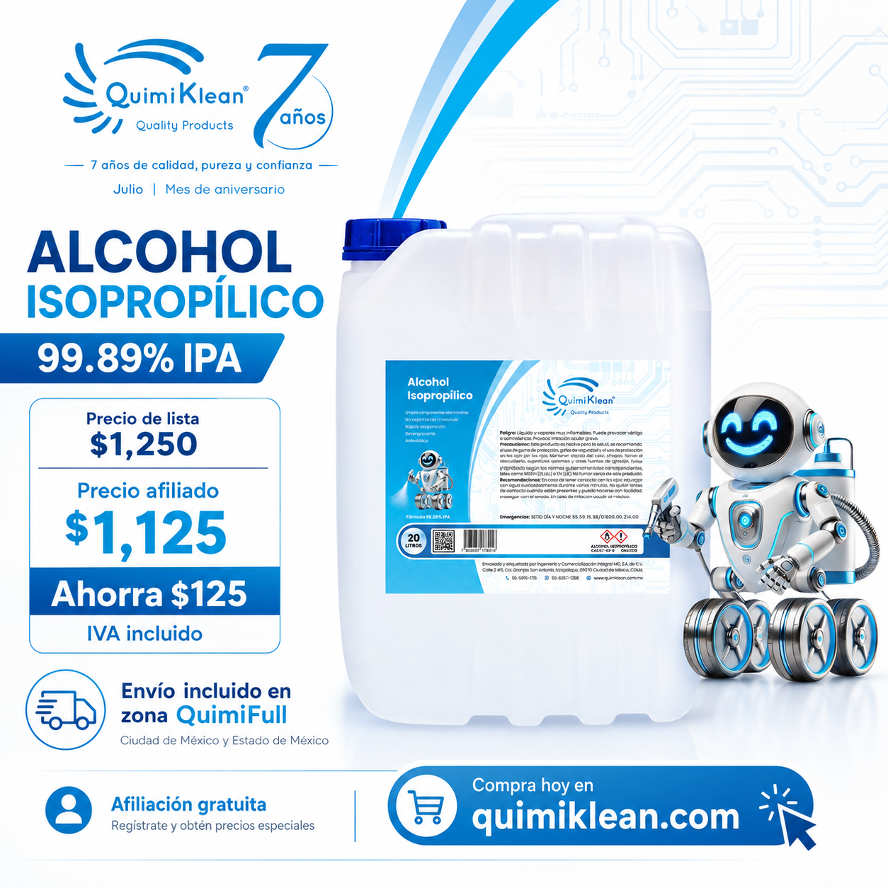 Alcohol Isopropílico 20 Litros Envío Gratis CDMX y EdoMex* | Quimiklean