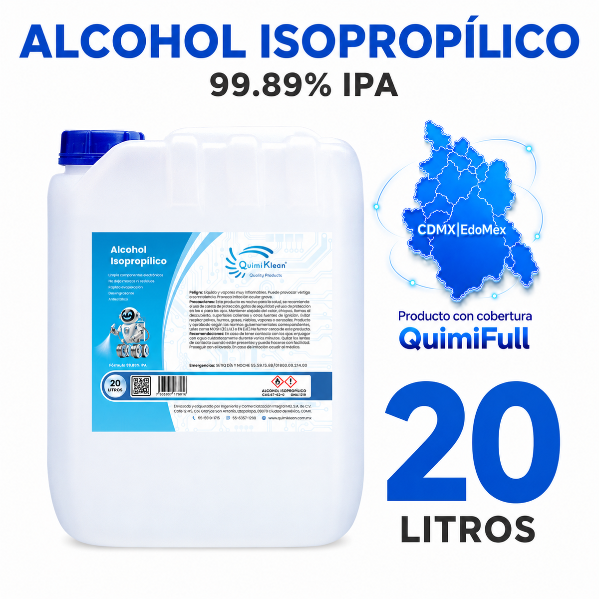 Alcohol Isopropílico 20 Litros Envío Gratis CDMX y EdoMex* | Quimiklean