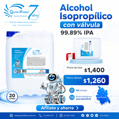 Alcohol Isopropílico 20 Litros Con Válvula Envío Gratis CDMX y EdoMex* | Quimiklean