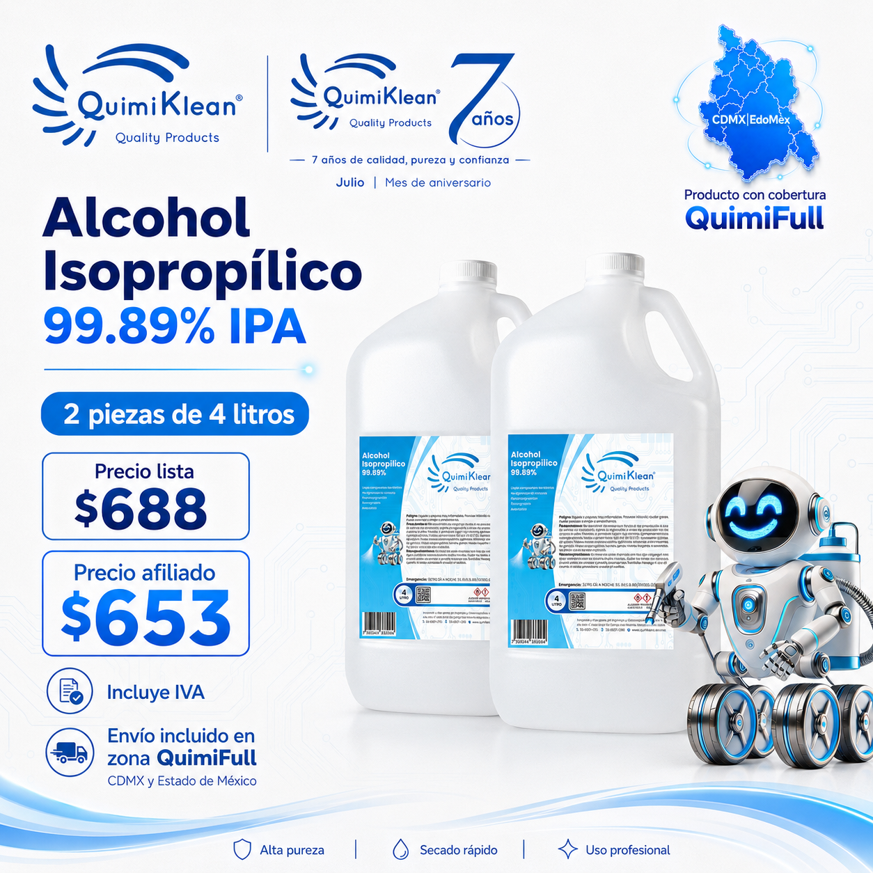 Alcohol Isopropílico 8 Litros Envío Gratis CDMX y EdoMex* | Quimiklean