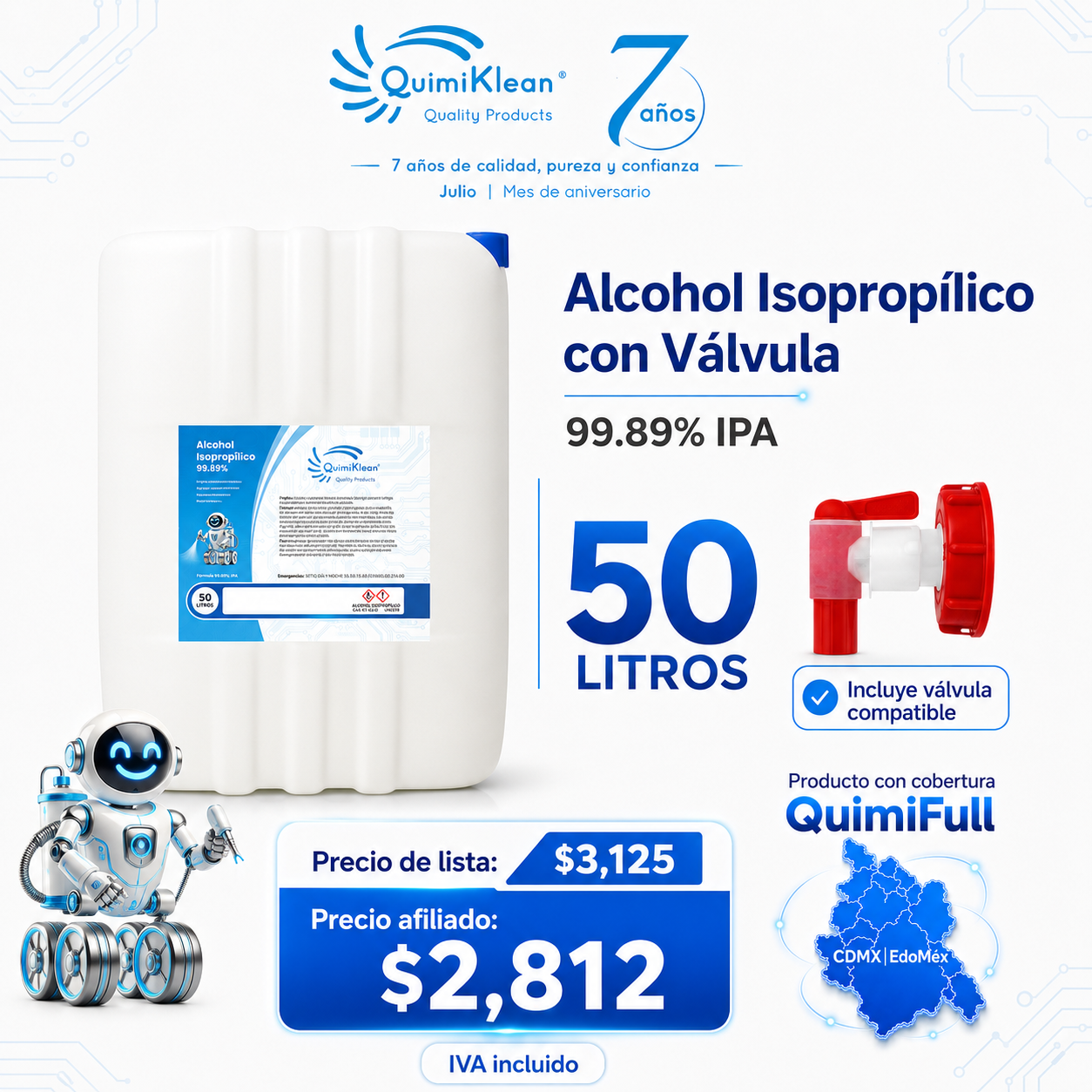 Alcohol Isopropílico 50 Litros Con Válvula Envío Gratis CDMX y EdoMex* | Quimiklean