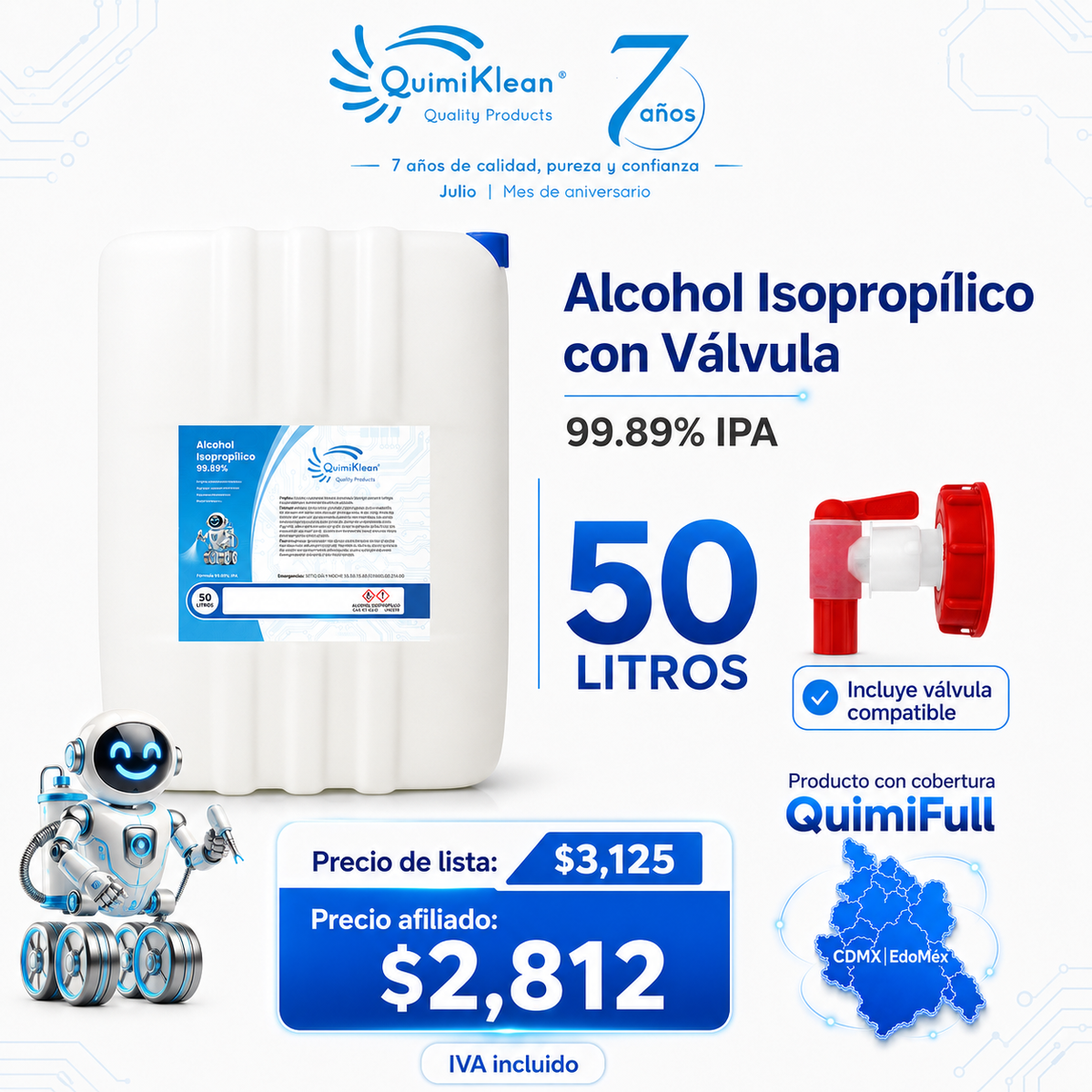 Alcohol Isopropílico 50 Litros Con Válvula Envío Gratis CDMX y EdoMex* | Quimiklean