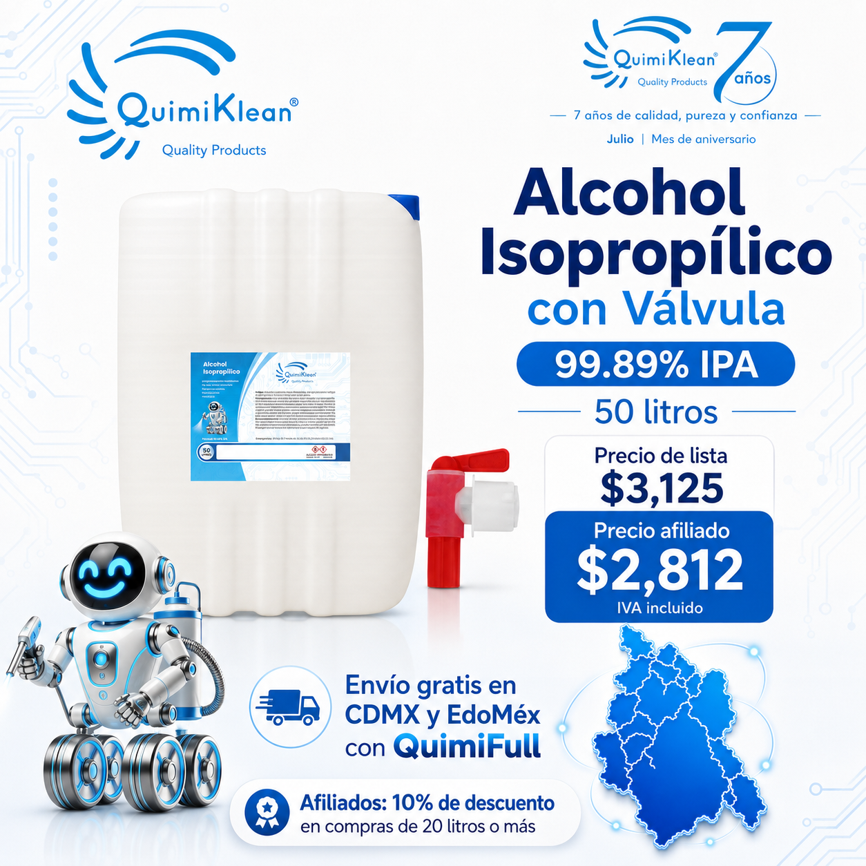 Alcohol Isopropílico 50 Litros Con Válvula Envío Gratis CDMX y EdoMex* | Quimiklean