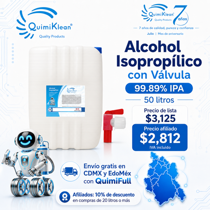 Alcohol Isopropílico 50 Litros Con Válvula Envío Gratis CDMX y EdoMex* | Quimiklean
