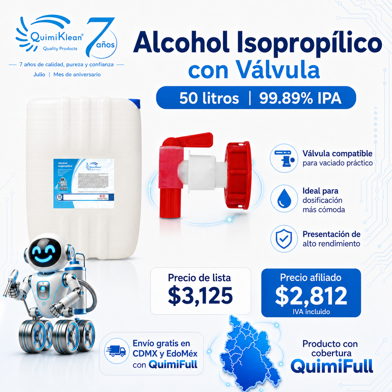 Alcohol Isopropílico 50 Litros Con Válvula Envío Gratis CDMX y EdoMex* | Quimiklean