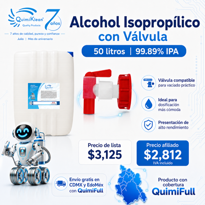 Alcohol Isopropílico 50 Litros Con Válvula Envío Gratis CDMX y EdoMex* | Quimiklean