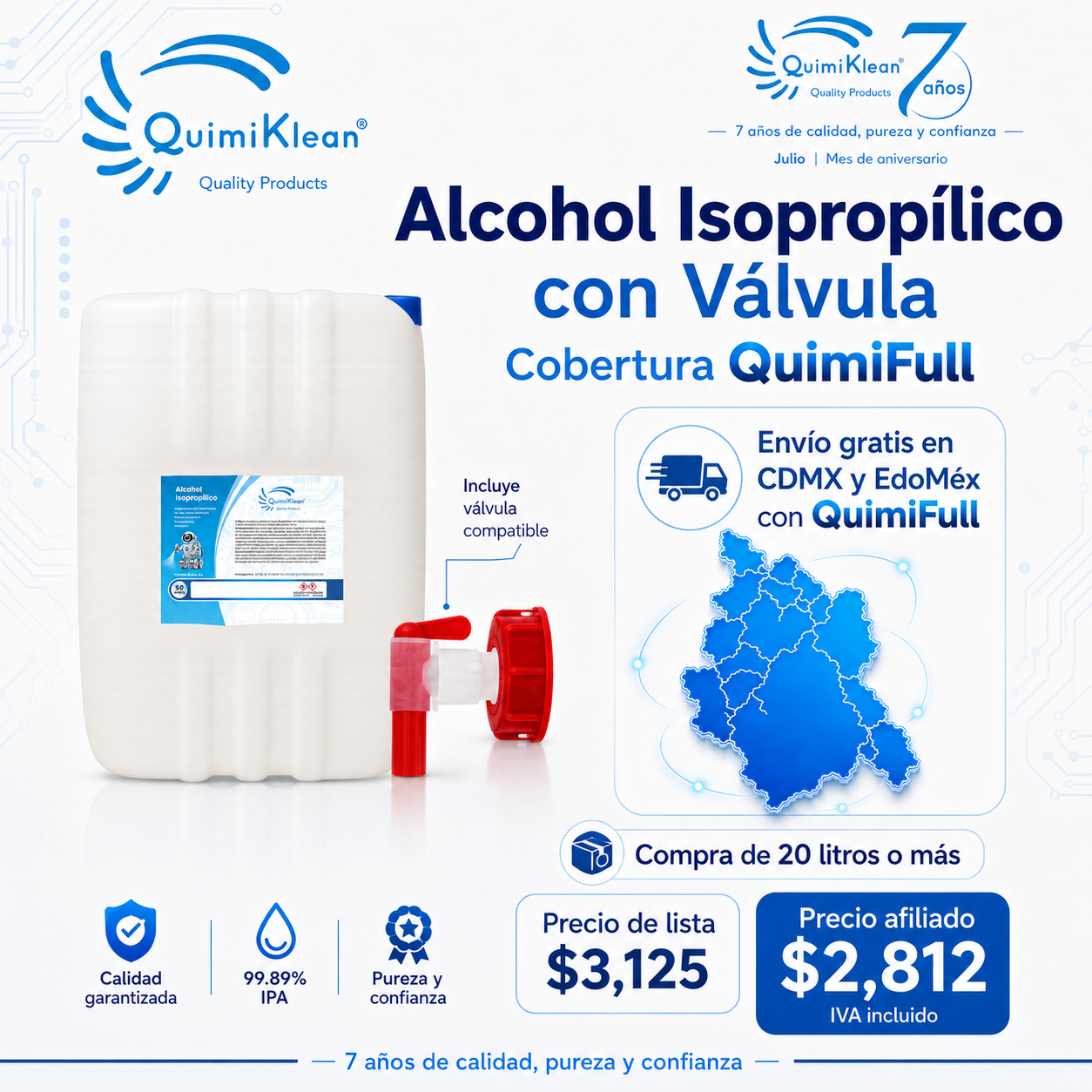 Alcohol Isopropílico 50 Litros Con Válvula Envío Gratis CDMX y EdoMex* | Quimiklean