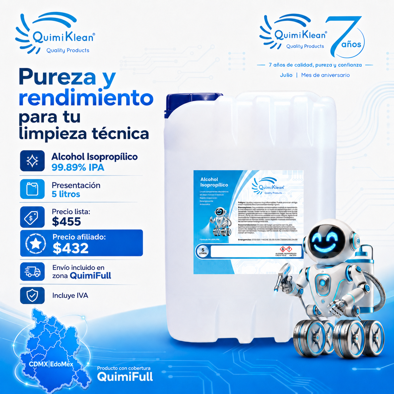 Alcohol Isopropílico 5 Litros Envío Gratis CDMX y EdoMex* | Quimiklean