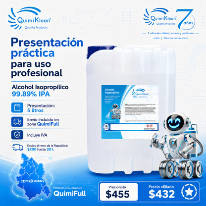 Alcohol Isopropílico 5 Litros Envío Gratis CDMX y EdoMex* | Quimiklean