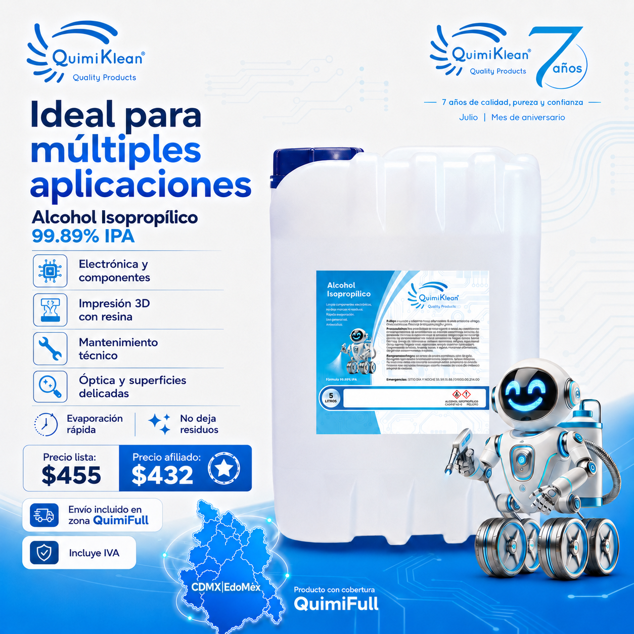Alcohol Isopropílico 5 Litros Envío Gratis CDMX y EdoMex* | Quimiklean