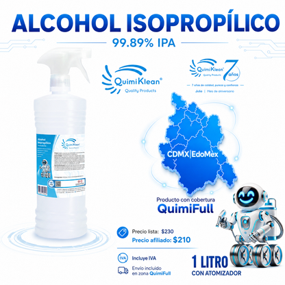 Alcohol Isopropílico 1 Litro c/atomizador Envío Gratis CDMX y EdoMex* | Quimiklean