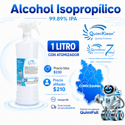 Alcohol Isopropílico 1 Litro c/atomizador Envío Gratis CDMX y EdoMex* | Quimiklean