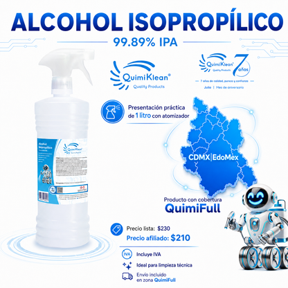 Alcohol Isopropílico 1 Litro c/atomizador Envío Gratis CDMX y EdoMex* | Quimiklean