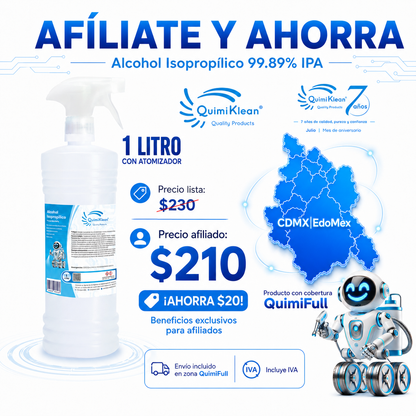 Alcohol Isopropílico 1 Litro c/atomizador Envío Gratis CDMX y EdoMex* | Quimiklean