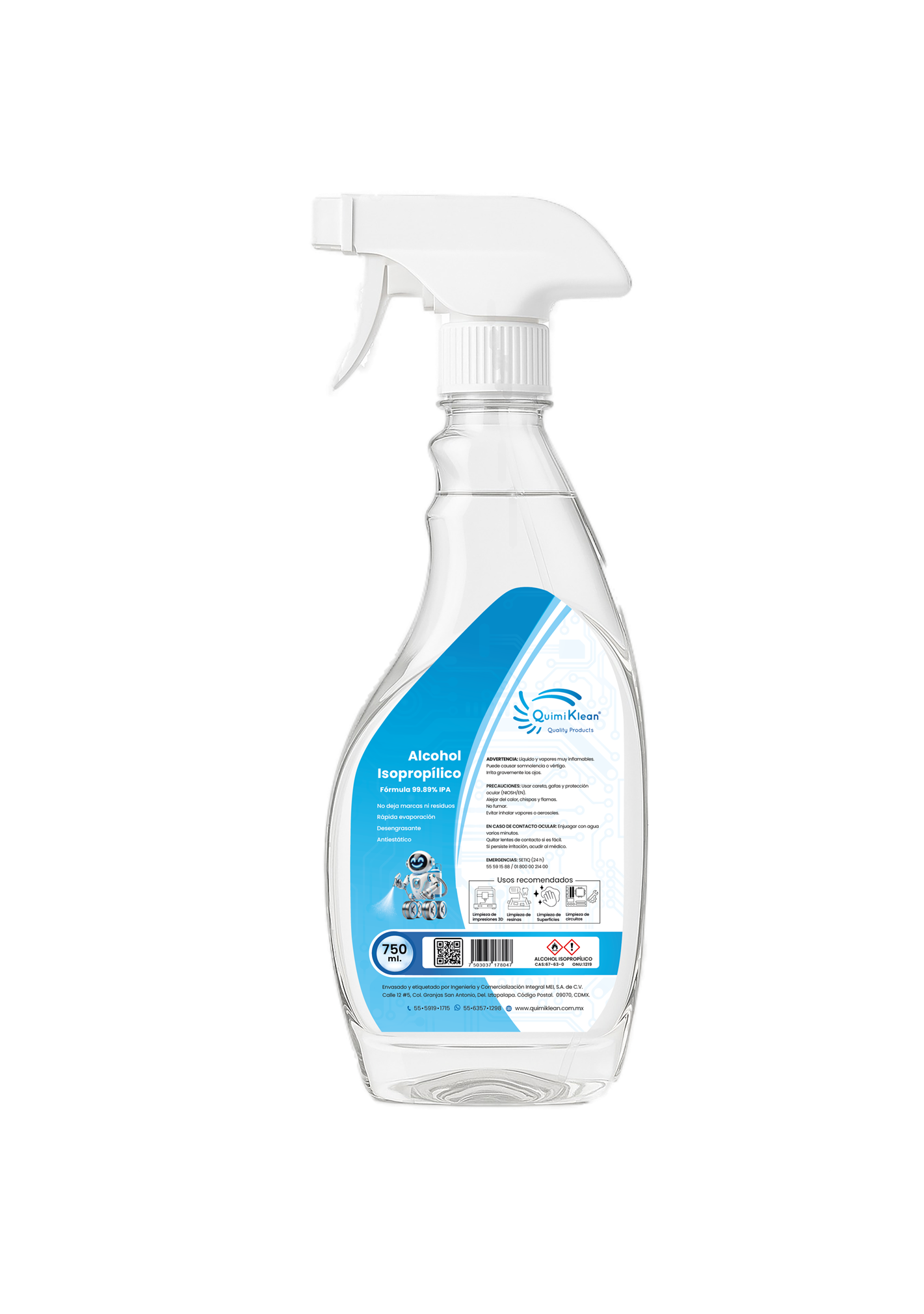 Alcohol Isopropílico 750 ml con atomizador